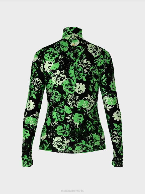 tricou cu gât rulat cu design floral Marc Cain verde măr închis îmbrăcăminte 4826HH1252