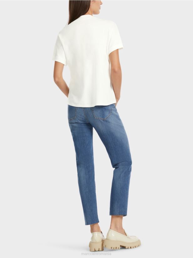 tricou cu guler cu margele Marc Cain aproape alb îmbrăcăminte 4826HH1285