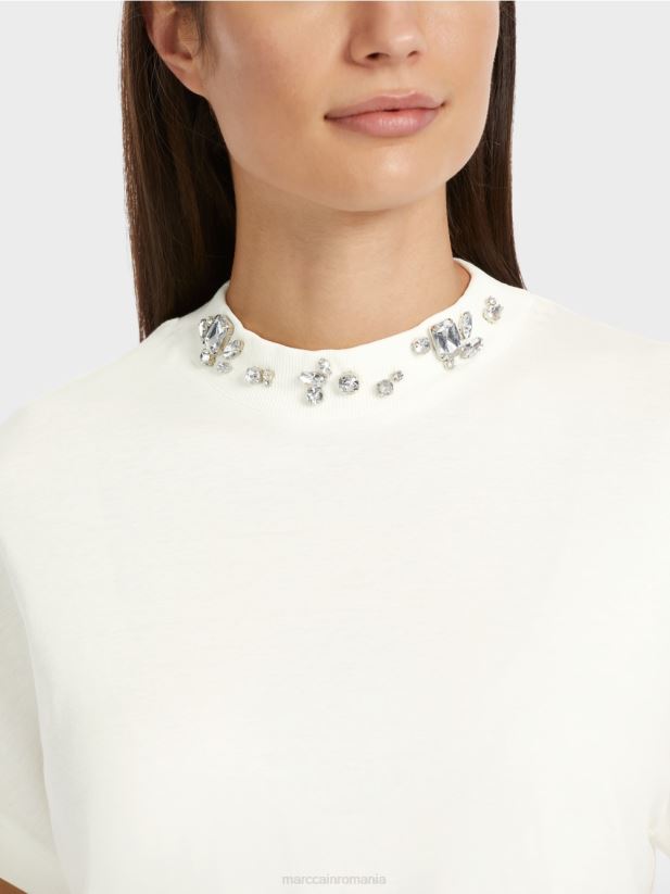 tricou cu guler cu margele Marc Cain aproape alb îmbrăcăminte 4826HH1285