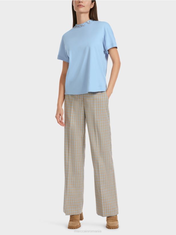 tricou cu guler cu margele Marc Cain cer întunecat de vară îmbrăcăminte 4826HH1284