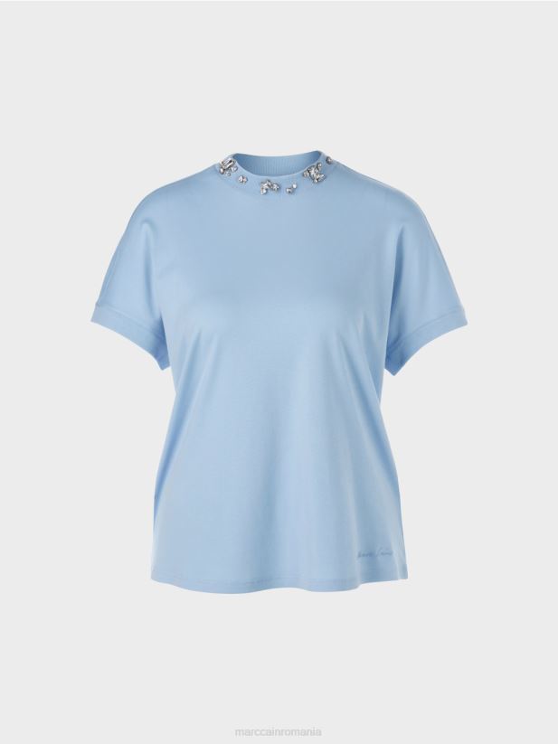 tricou cu guler cu margele Marc Cain cer întunecat de vară îmbrăcăminte 4826HH1284