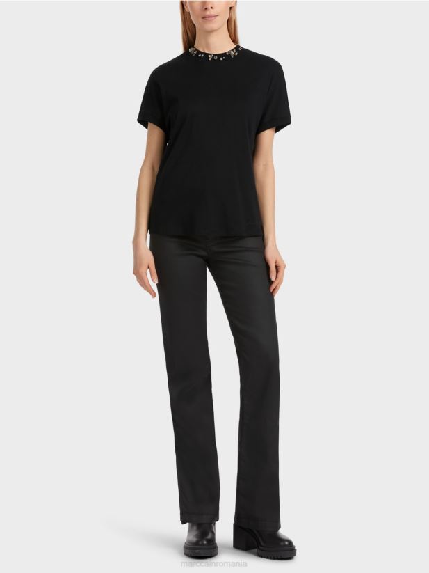 tricou cu guler cu margele Marc Cain negru îmbrăcăminte 4826HH1251
