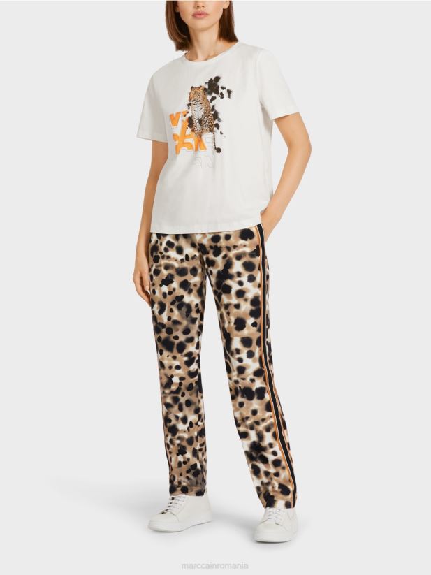 tricou cu imprimeu leopard și litere Marc Cain aproape alb îmbrăcăminte 4826HH1431
