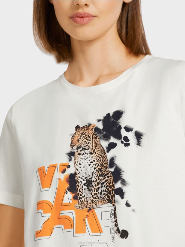 tricou cu imprimeu leopard și litere Marc Cain aproape alb îmbrăcăminte 4826HH1431