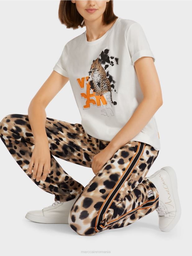 tricou cu imprimeu leopard și litere Marc Cain aproape alb îmbrăcăminte 4826HH1431