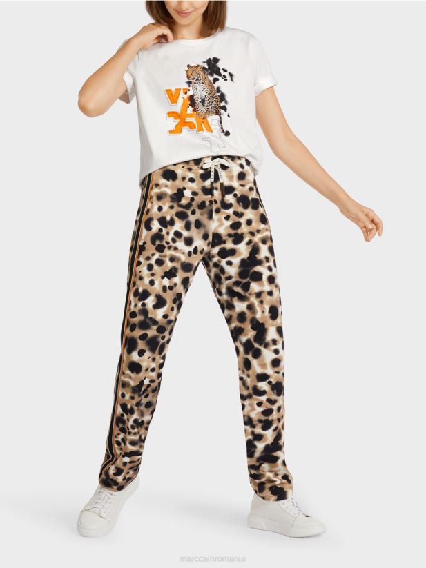 tricou cu imprimeu leopard și litere Marc Cain aproape alb îmbrăcăminte 4826HH1431
