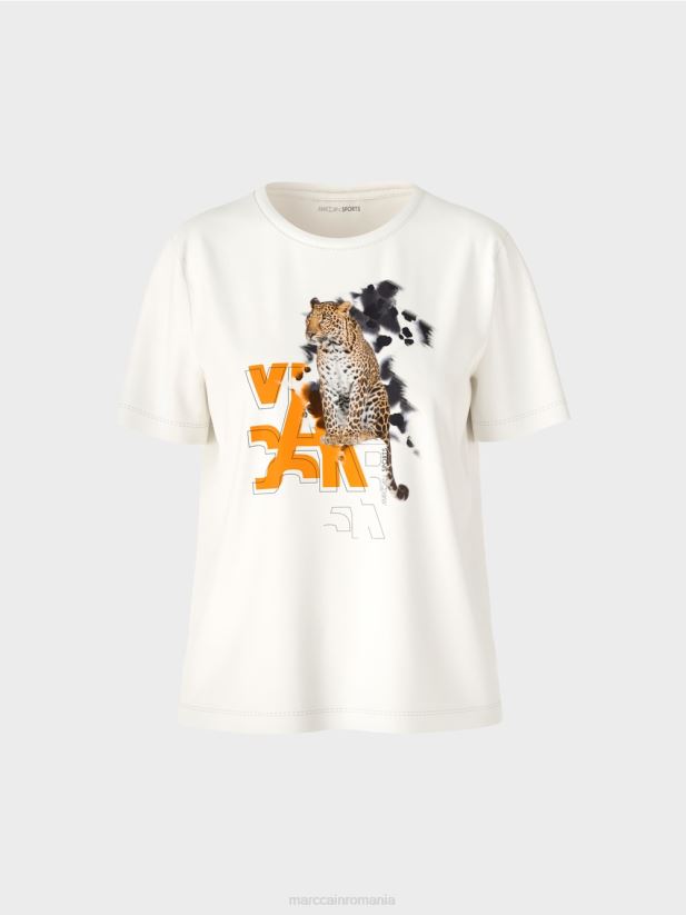 tricou cu imprimeu leopard și litere Marc Cain aproape alb îmbrăcăminte 4826HH1431