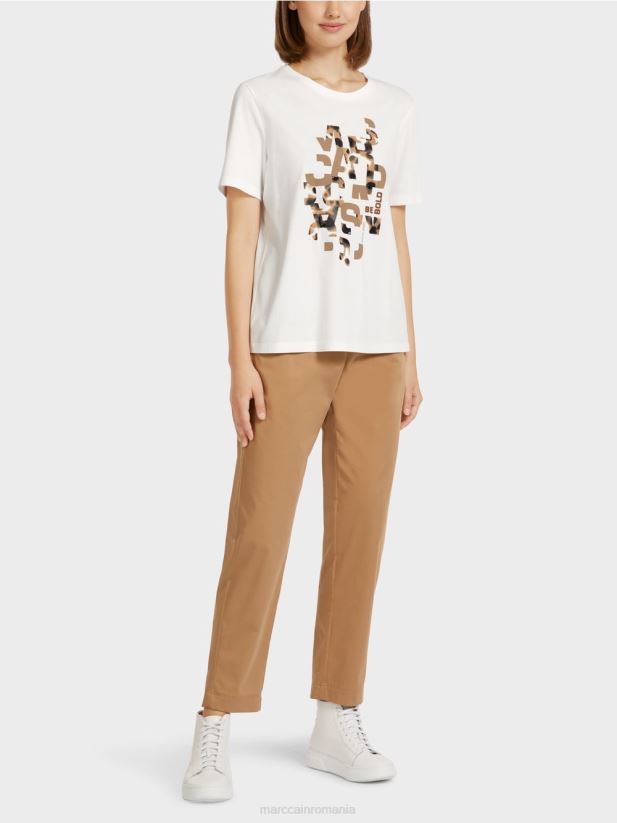 tricou cu imprimeu leopard și litere Marc Cain aproape alb îmbrăcăminte 4826HH1436