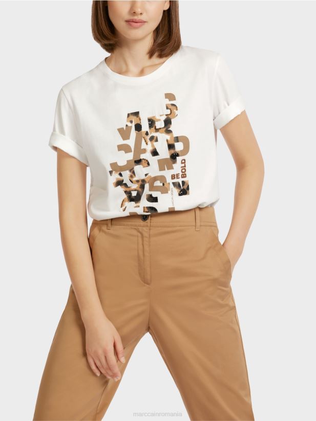 tricou cu imprimeu leopard și litere Marc Cain aproape alb îmbrăcăminte 4826HH1436