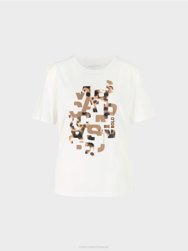 tricou cu imprimeu leopard și litere Marc Cain aproape alb îmbrăcăminte 4826HH1436