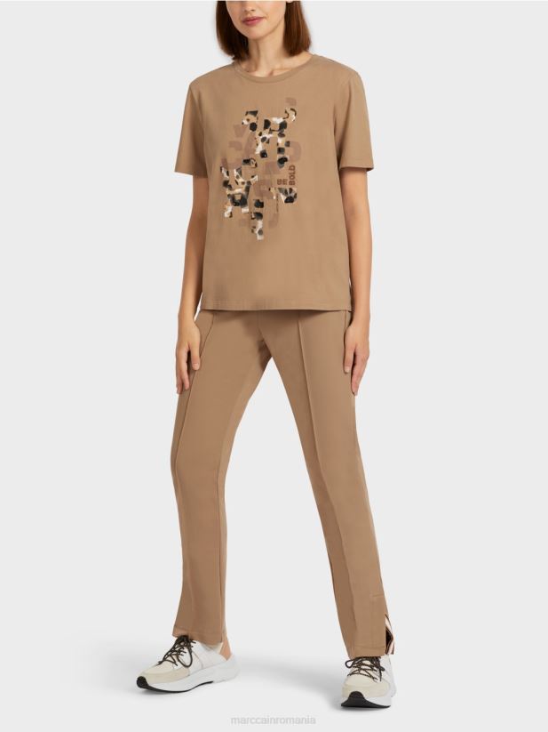 tricou cu imprimeu leopard și litere Marc Cain cafea ușoară îmbrăcăminte 4826HH1433