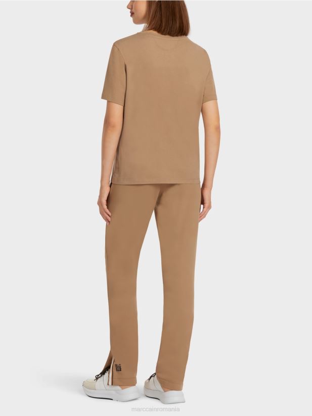 tricou cu imprimeu leopard și litere Marc Cain cafea ușoară îmbrăcăminte 4826HH1433