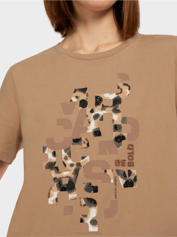 tricou cu imprimeu leopard și litere Marc Cain cafea ușoară îmbrăcăminte 4826HH1433