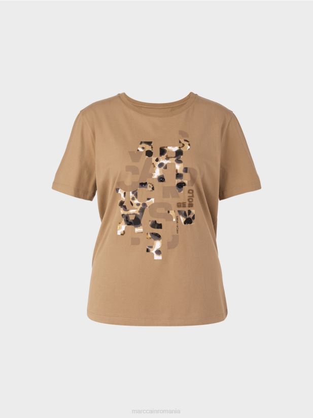 tricou cu imprimeu leopard și litere Marc Cain cafea ușoară îmbrăcăminte 4826HH1433