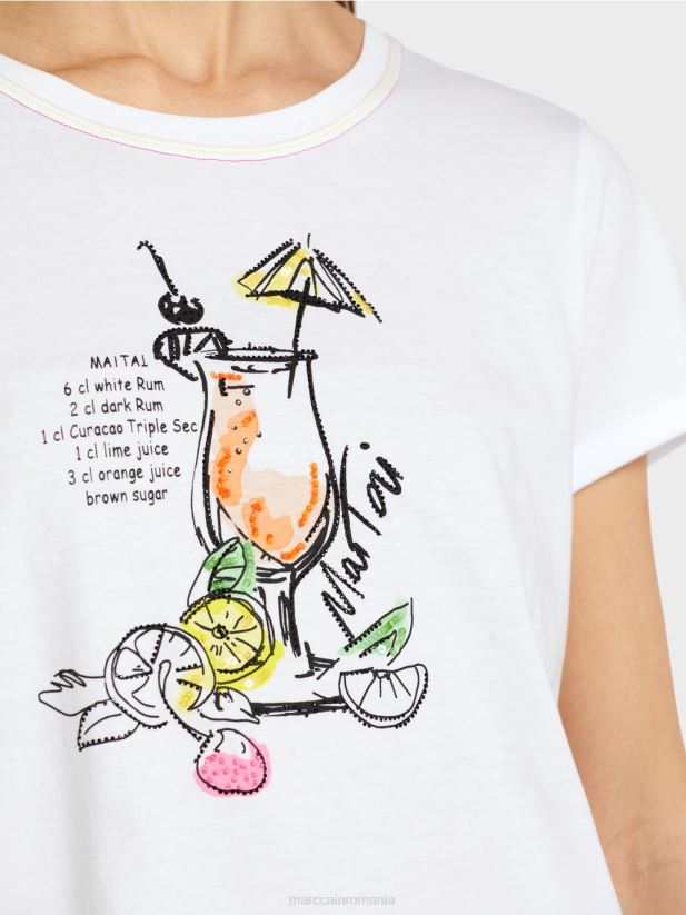 tricou cu imprimeu mai tai reteta Marc Cain alb îmbrăcăminte 4826HH1385
