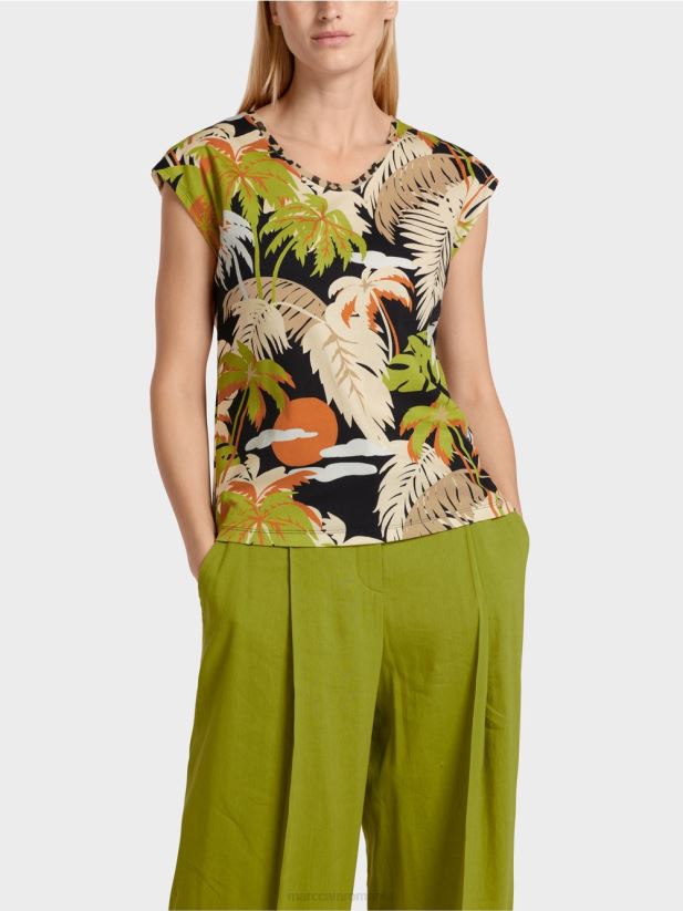 tricou cu imprimeu tropical Marc Cain verde oliv intens îmbrăcăminte 4826HH1394