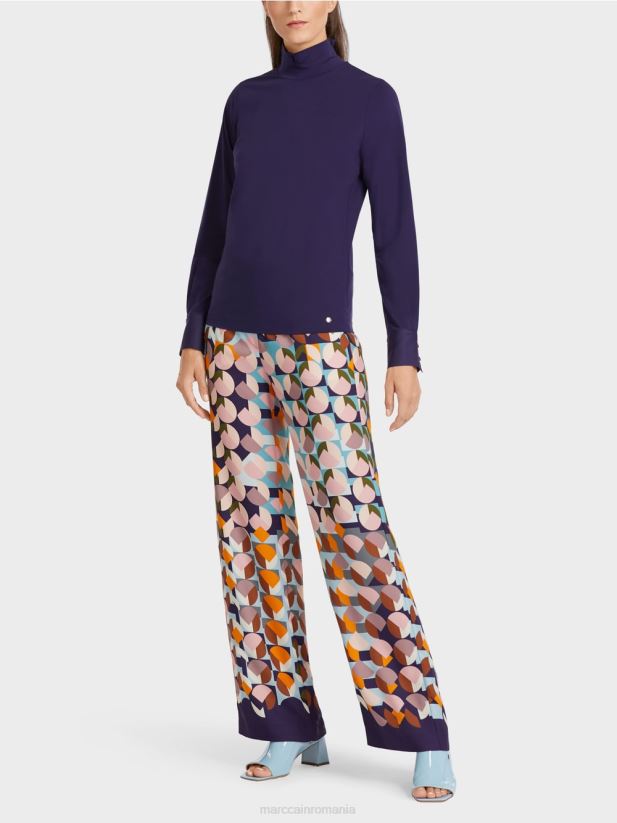 tricou cu maneci cu mansete Marc Cain purpuriu regal îmbrăcăminte 4826HH1458