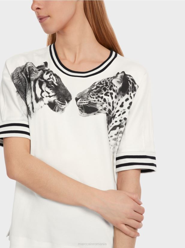 tricou cu maneci kimono Marc Cain aproape alb îmbrăcăminte 4826HH1264