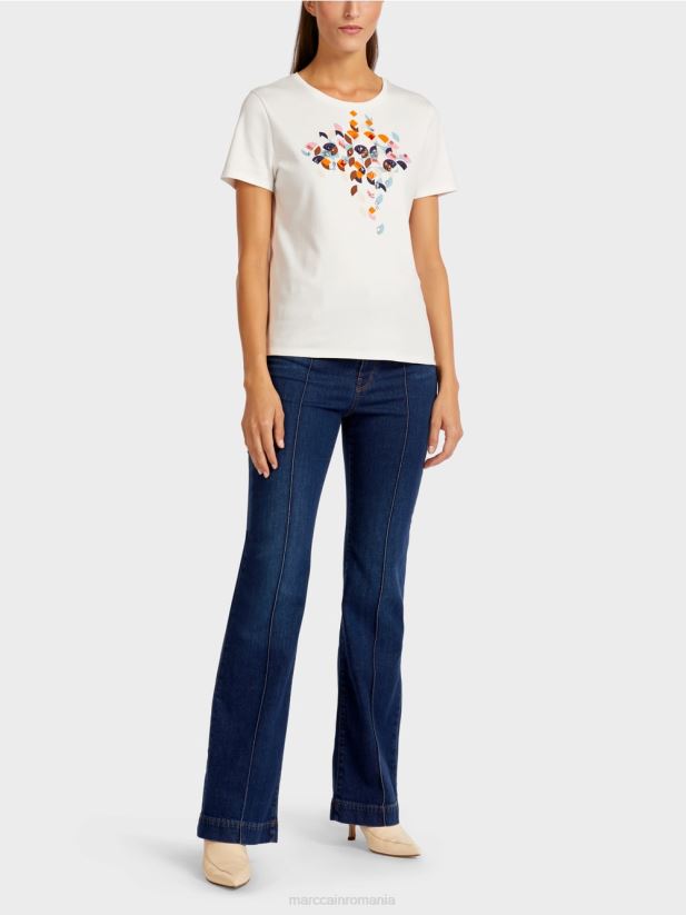 tricou cu margele si design anilor 60 Marc Cain albastru atmosferic îmbrăcăminte 4826HH1454