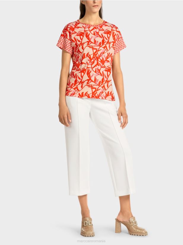 tricou cu mix de modele Marc Cain bronz strălucitor îmbrăcăminte 4826HH1423