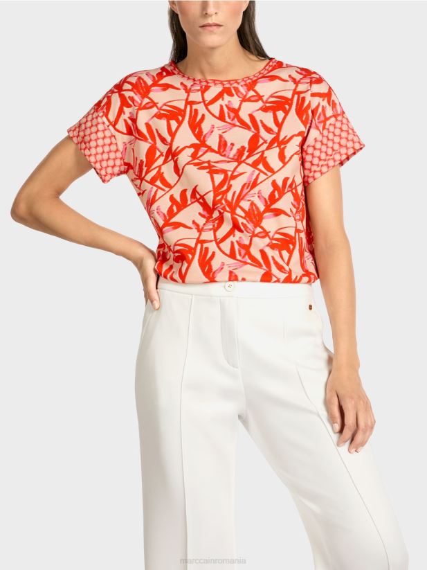 tricou cu mix de modele Marc Cain bronz strălucitor îmbrăcăminte 4826HH1423