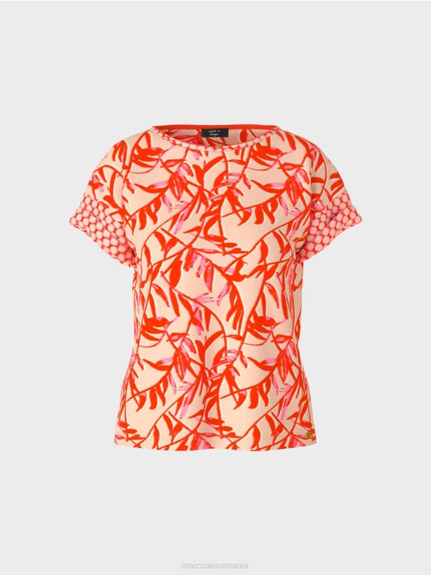 tricou cu mix de modele Marc Cain bronz strălucitor îmbrăcăminte 4826HH1423