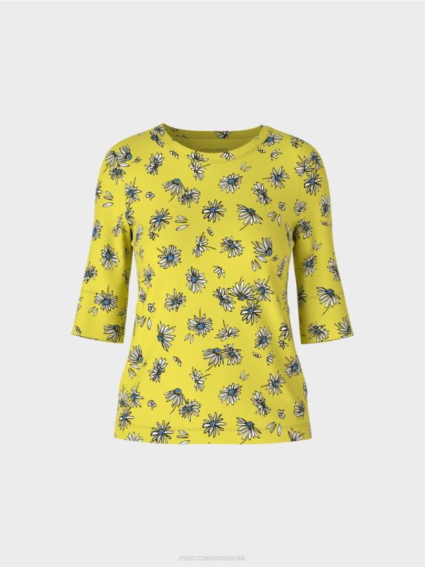 tricou cu model de margarete Marc Cain sulf verde îmbrăcăminte 4826HH1442