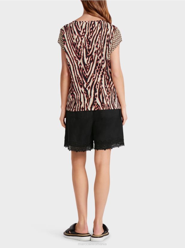 tricou cu modele mixte Marc Cain rosu intens îmbrăcăminte 4826HH1376