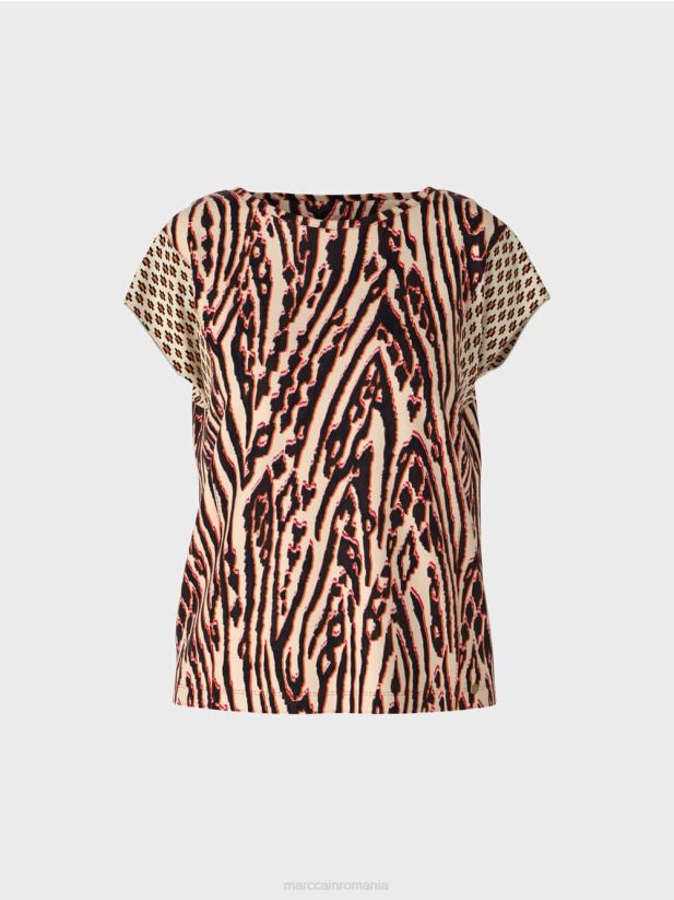 tricou cu modele mixte Marc Cain rosu intens îmbrăcăminte 4826HH1376