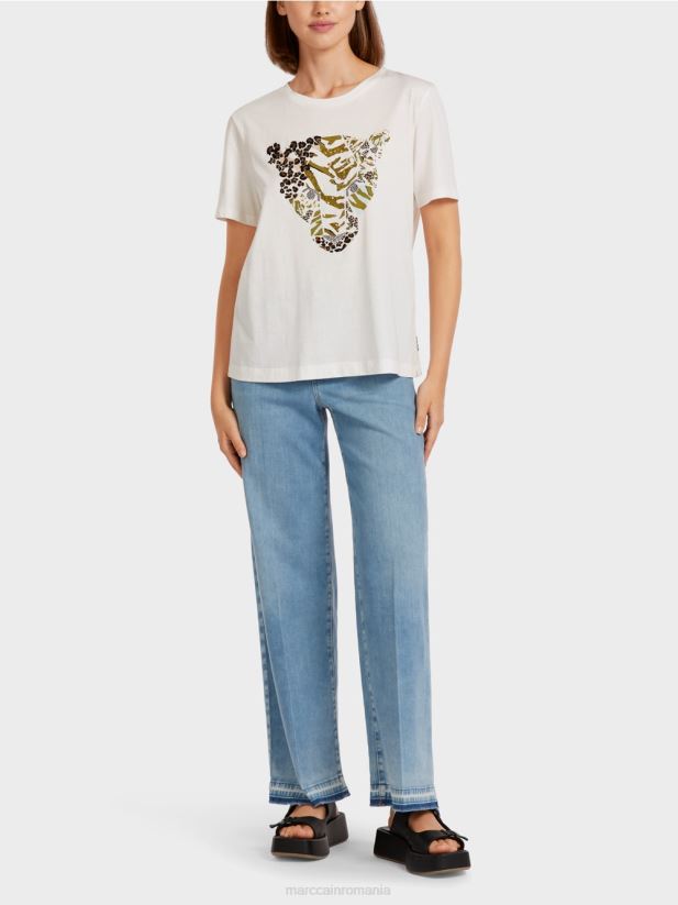 tricou cu motiv cap de leopard Marc Cain aproape alb îmbrăcăminte 4826HH1425