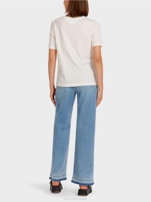 tricou cu motiv cap de leopard Marc Cain aproape alb îmbrăcăminte 4826HH1425