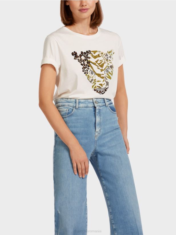 tricou cu motiv cap de leopard Marc Cain aproape alb îmbrăcăminte 4826HH1425