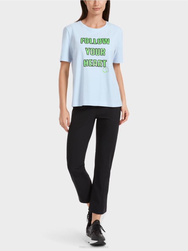 tricou cu motiv de paiete Marc Cain albastru pudra moale îmbrăcăminte 4826HH1301