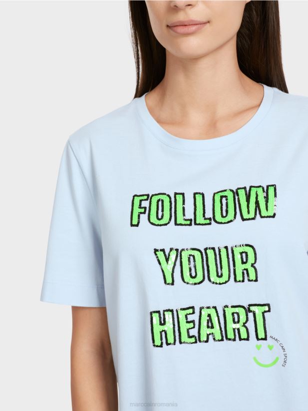 tricou cu motiv de paiete Marc Cain albastru pudra moale îmbrăcăminte 4826HH1301