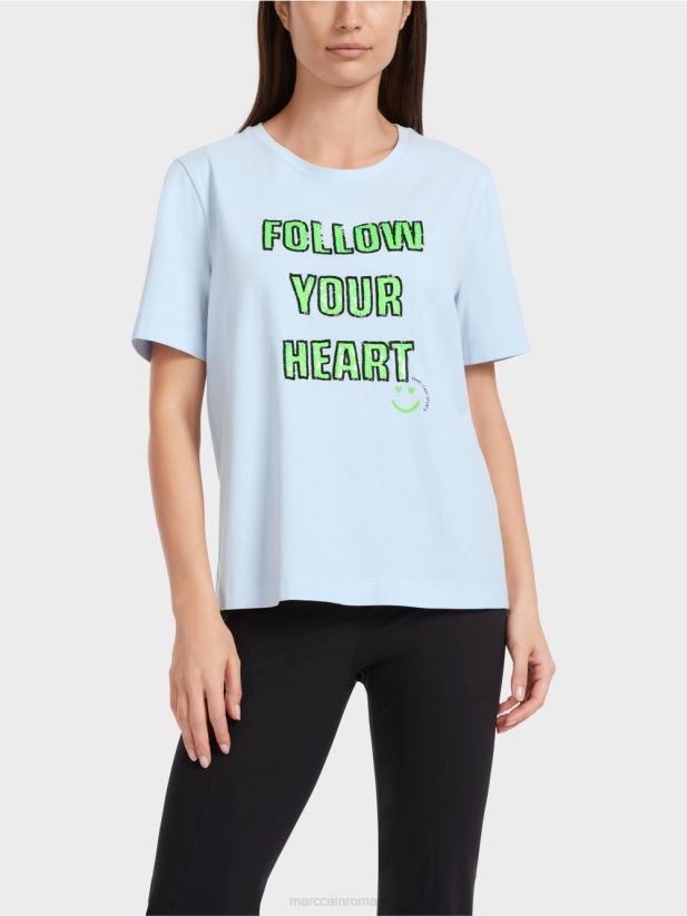 tricou cu motiv de paiete Marc Cain albastru pudra moale îmbrăcăminte 4826HH1301