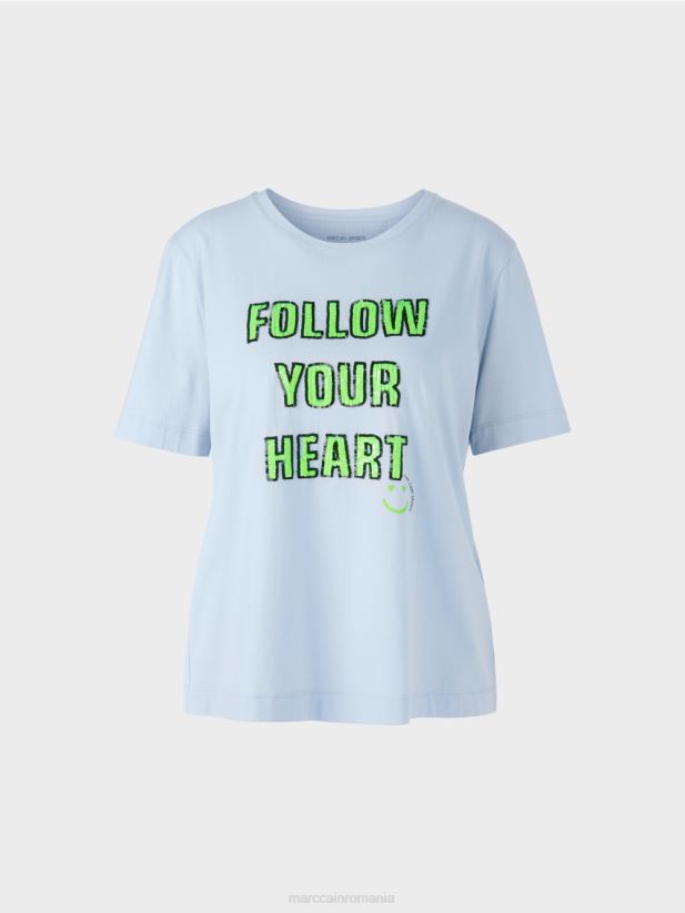 tricou cu motiv de paiete Marc Cain albastru pudra moale îmbrăcăminte 4826HH1301