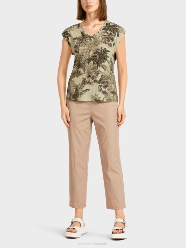 tricou cu motiv palmier Marc Cain respirație moale îmbrăcăminte 4826HH1417