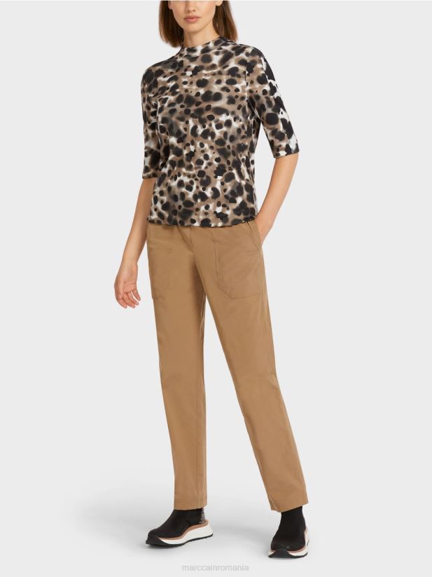 tricou cu nervuri cu design leopard Marc Cain cafea ușoară îmbrăcăminte 4826HH1432