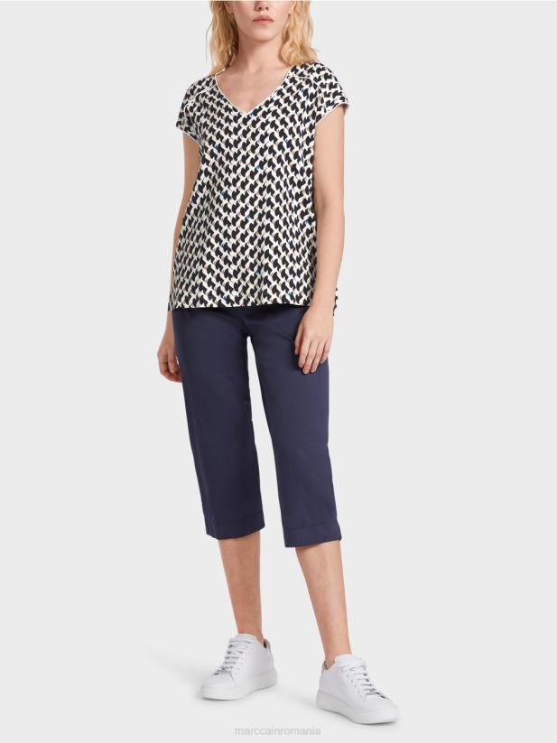 tricou cu nervuri mixte modele Marc Cain albastru miezul nopții îmbrăcăminte 4826HH1355