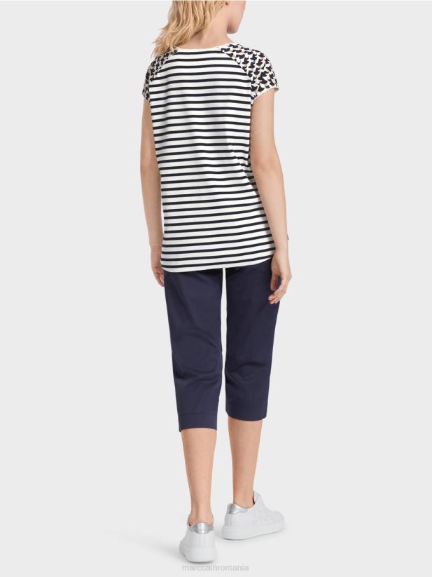 tricou cu nervuri mixte modele Marc Cain albastru miezul nopții îmbrăcăminte 4826HH1355