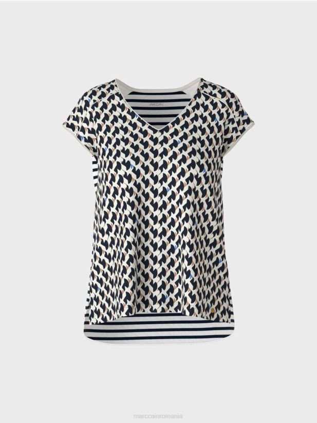 tricou cu nervuri mixte modele Marc Cain albastru miezul nopții îmbrăcăminte 4826HH1355