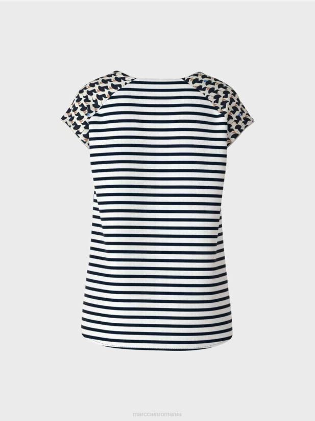 tricou cu nervuri mixte modele Marc Cain albastru miezul nopții îmbrăcăminte 4826HH1355