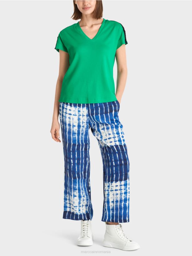 tricou cu plachetă cu nasturi pe umăr Marc Cain frunză strălucitoare de busuioc îmbrăcăminte 4826HH1358