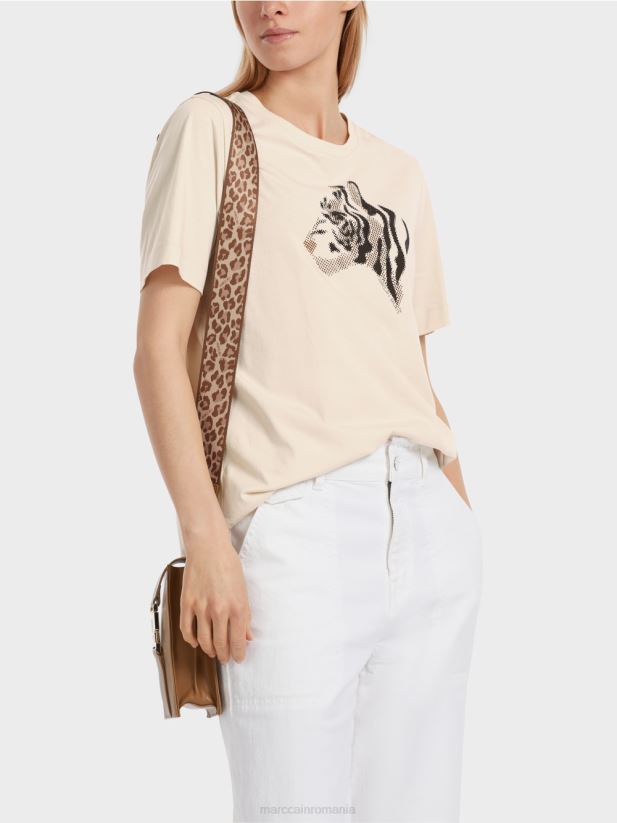 tricou cu strasuri „rethink together”. Marc Cain lapte de migdale îmbrăcăminte 4826HH1257