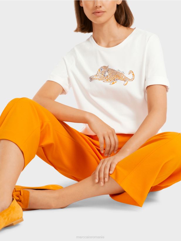 tricou din bumbac „rethink together”. Marc Cain portocaliu limpede îmbrăcăminte 4826HH1451