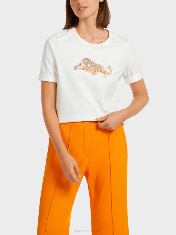 tricou din bumbac „rethink together”. Marc Cain portocaliu limpede îmbrăcăminte 4826HH1451