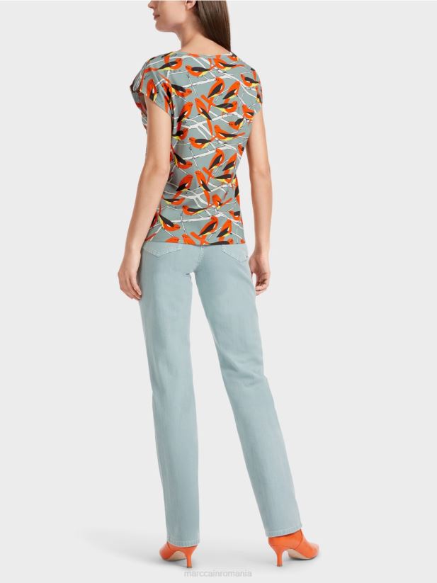 tricou fără mâneci cu design de pasăre Marc Cain albastru închis la cer îmbrăcăminte 4826HH1318