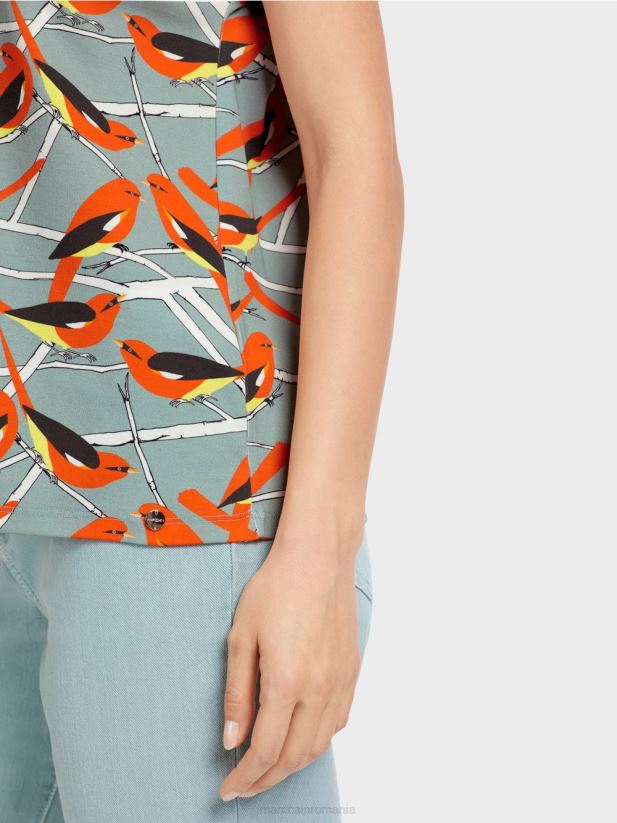 tricou fără mâneci cu design de pasăre Marc Cain albastru închis la cer îmbrăcăminte 4826HH1318