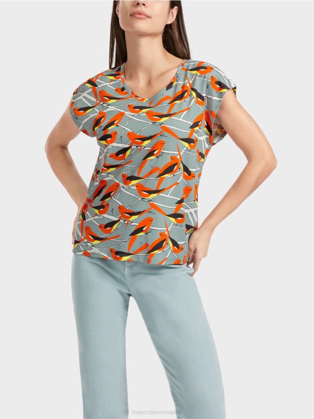 tricou fără mâneci cu design de pasăre Marc Cain albastru închis la cer îmbrăcăminte 4826HH1318