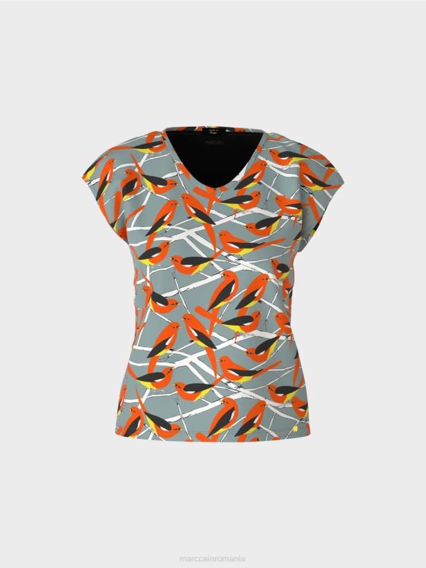 tricou fără mâneci cu design de pasăre Marc Cain albastru închis la cer îmbrăcăminte 4826HH1318
